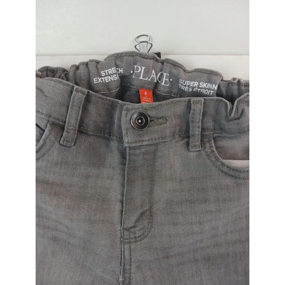 The Childrens Place Super Skinny Denim Jeans Boys size 8 gray adjustable waist